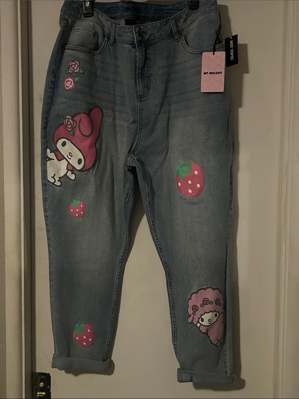 My Melody Kids' Blue Denim Jeans with Pink Character & Strawberry Prints